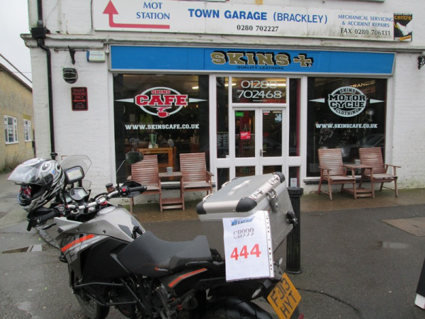KTM 1190 Adventure outside Skins Cafe in Brackley