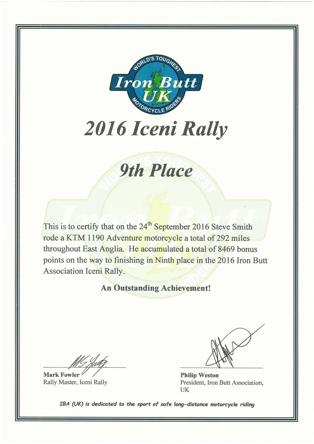 Iceni Rally 2016 Certificate Iceni Rally 2016 Certificate