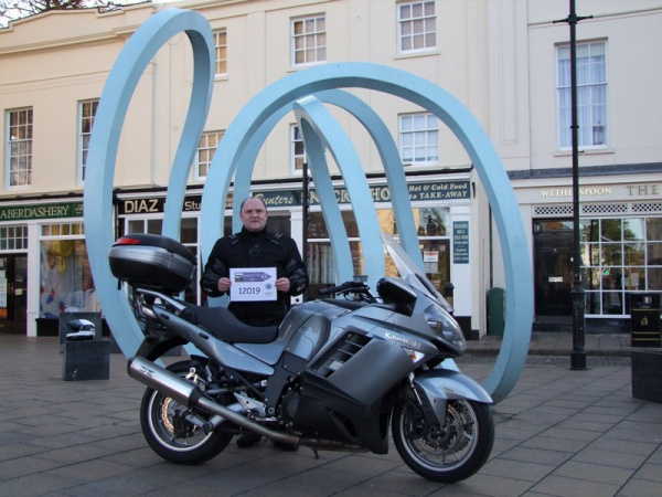 Zoom in Andy and his Kawasaki GTR1400 at the Sprint Sculpture