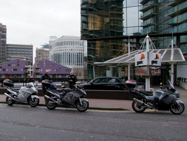 Zoom in 2 Honda Blackbird's and a Kawasaki GTR1400
