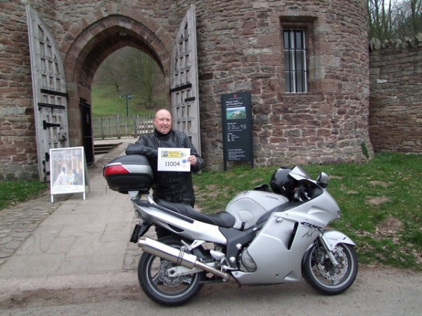 Bonzo and his Honda Blackbird outside Beeston Castle