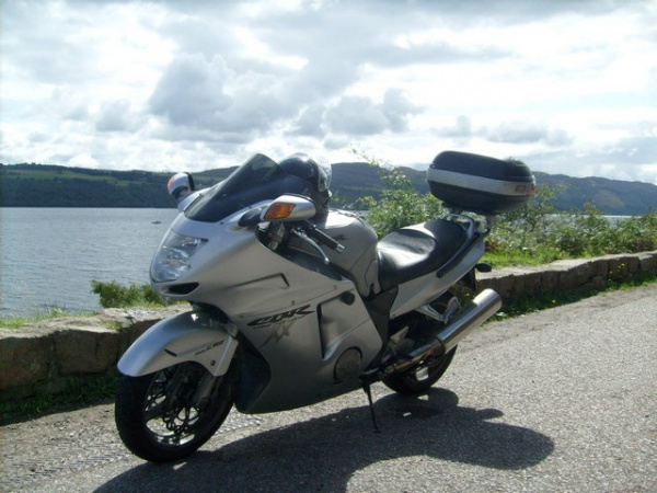 Rig's Honda Blackbird next to Loch Ness