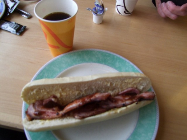 Zoom in A bacon baguette from Crossgates Cafe