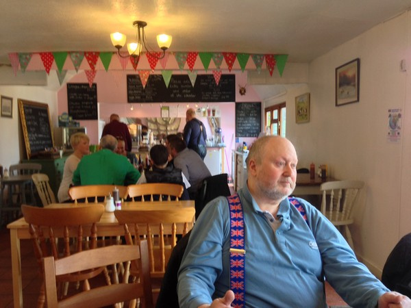 Zoom in Bob inside Bringsty Cafe