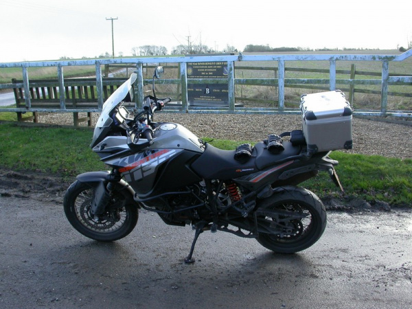 Zoom in KTM 1190 Adventure outside Santa Pod