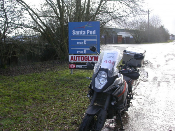 Zoom in KTM 1190 Adventure outside Santa Pod