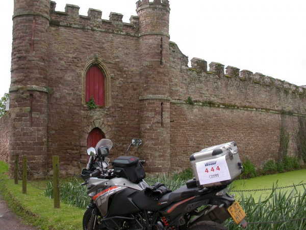 Zoom in KTM 1190 Adventure outside Bollitree Castle