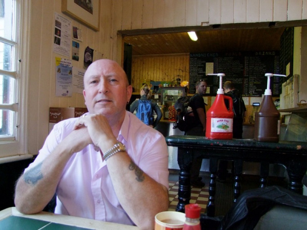 Bonzo inside Grindleford Station Cafe