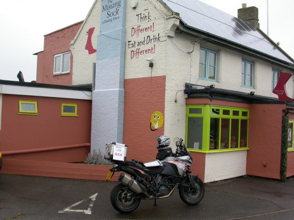 Zoom in KTM 1190 Adventure outside the Missing Sock pub