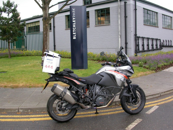 Zoom in KTM 1190 Adventure outside Bletchley Park