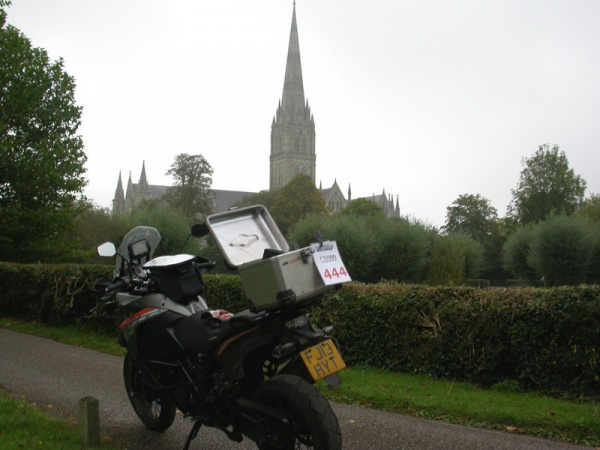 Steve's KTM 1190 Adventure at Salisbury Cathedral
