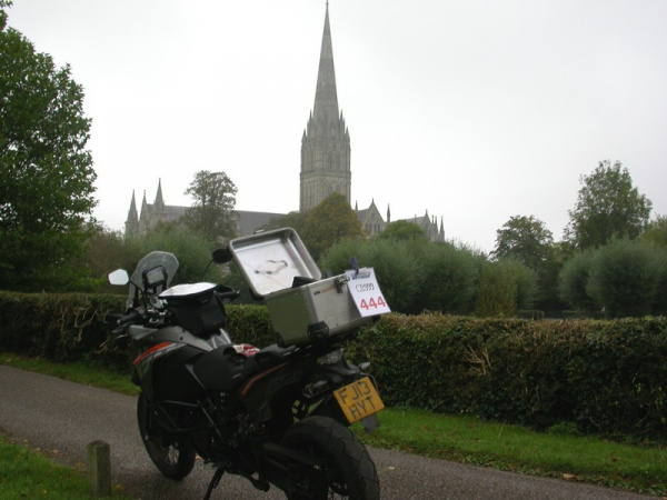 Zoom in Steve's KTM 1190 Adventure at Salisbury Cathedral