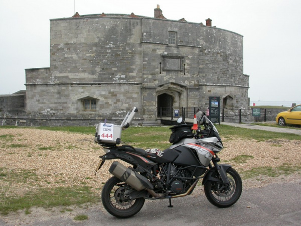 Zoom in Steve's KTM 1190 Adventure at Calshot Castle