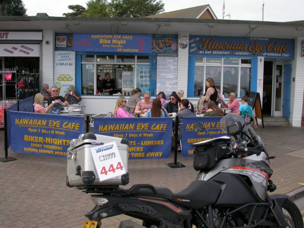 Zoom in Steve's KTM 1190 Adventure at the Hawaiian Eye Cafe in Cleethorpes