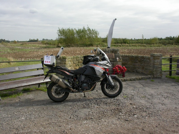 Zoom in Steve's KTM 1190 Adventure at the USAF Memorial at RAF Goxhill