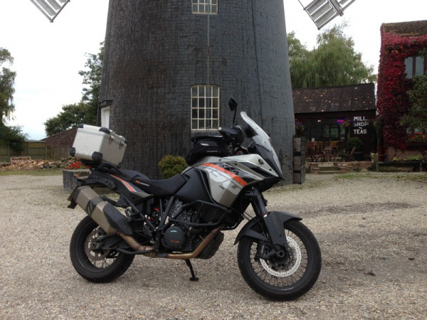 Zoom in Steve's KTM 1190 Adventure at the Mount Pleasant Windmill near Kirton in Lindsey