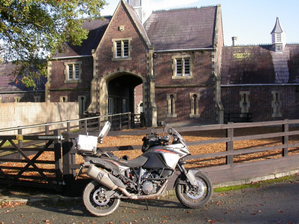 Zoom in Steve's KTM 1190 Adventure at Leighton Hall Gateway