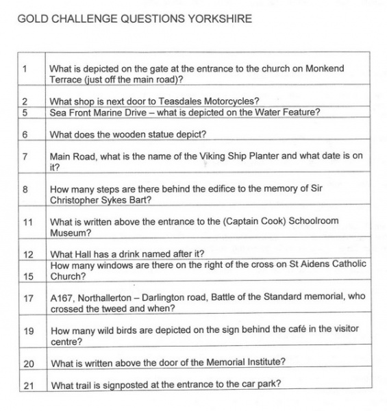 2015 BRC Yorkshire Clue Sheet