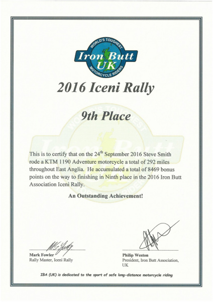 Iceni Rally 2016 Certificate