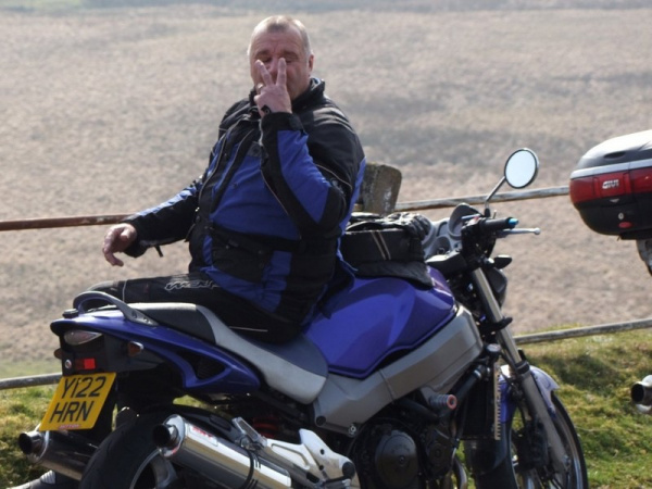 Zoom in Windsor and his Honda X11 in Elan Valley