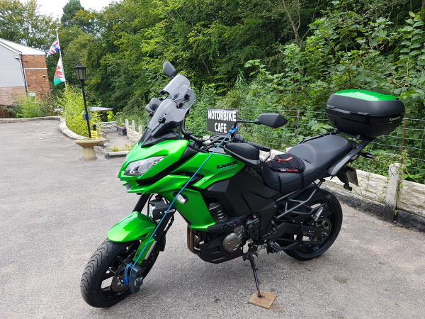 Zoom in Kawasaki Versys 1000 at The old stores motorbike cafe