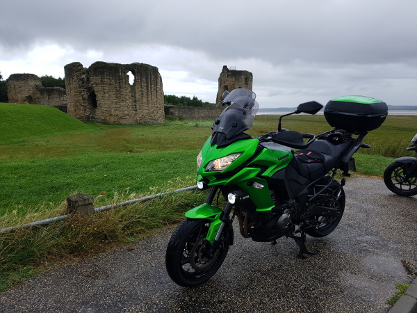 Zoom in Kawasaki Versys 1000 at Flint Castle